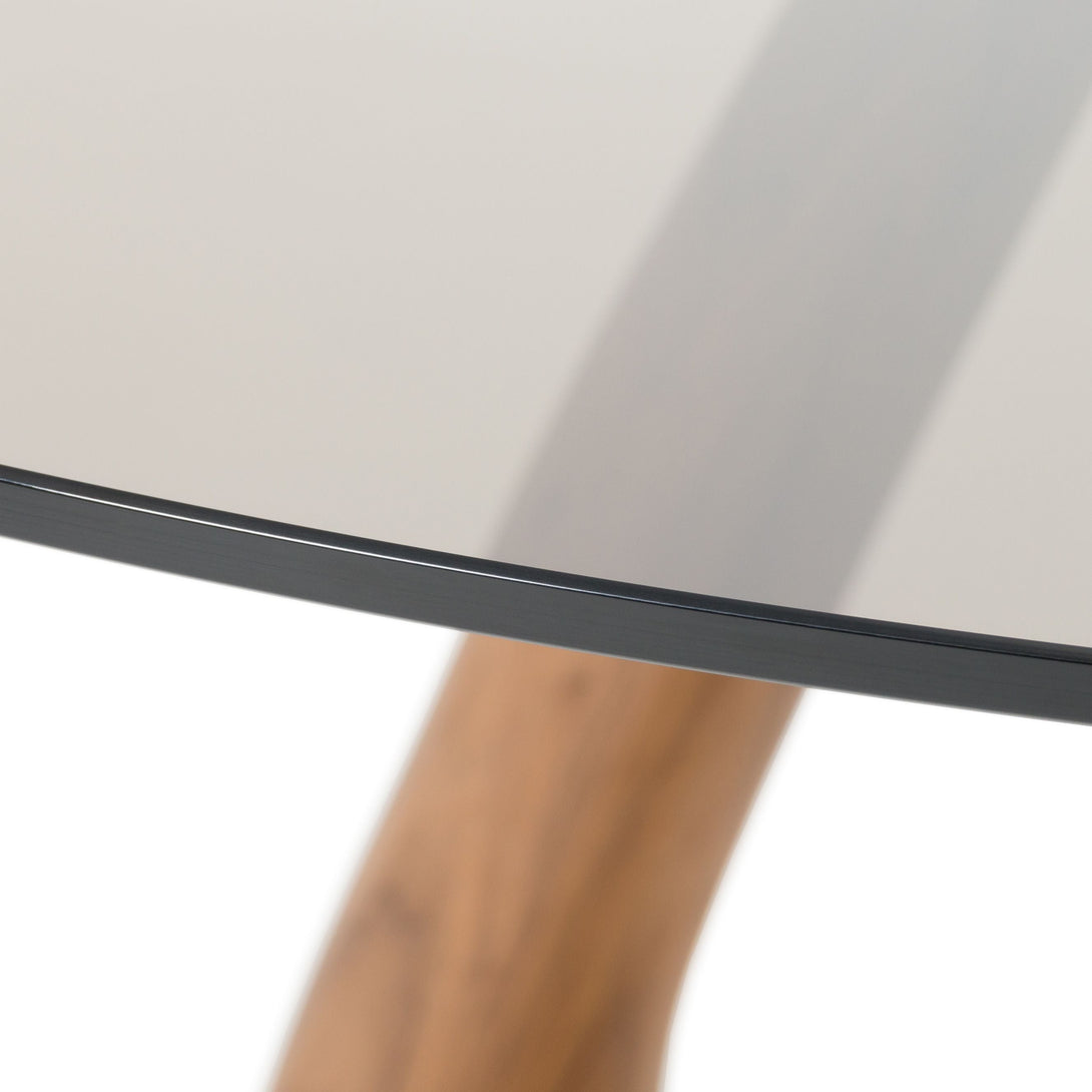 Modrest Christy - Mid-Century Modern Grey Glass + Walnut Round Dining Table - Close-up view of dining table grey glass top