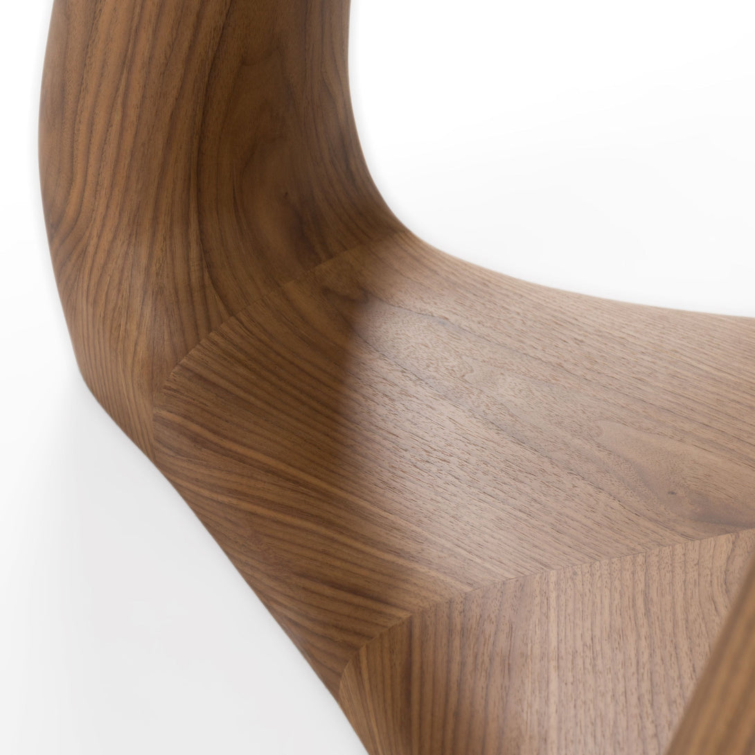 Modrest Christy - Mid-Century Modern Grey Glass + Walnut Round Dining Table - Close-up view of dining table legs with emphasis on walnut vaneer legs and feet