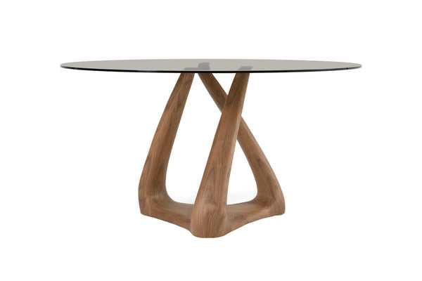 Modrest Christy - Mid-Century Modern Grey Glass + Walnut Round Dining Table - Featured Photo
