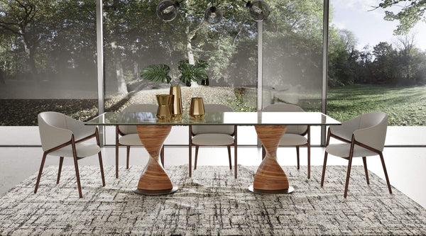 Modrest Cleveland - Contemporary Glass and Walnut Dining Set - Featured Photo