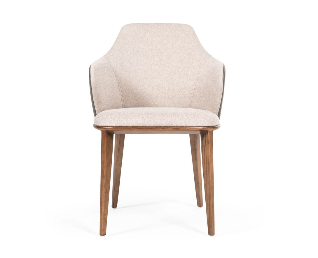 Modrest Megan Mid-Century Modern Walnut Dining Chair - Front view of dining chairs on a white transparent background