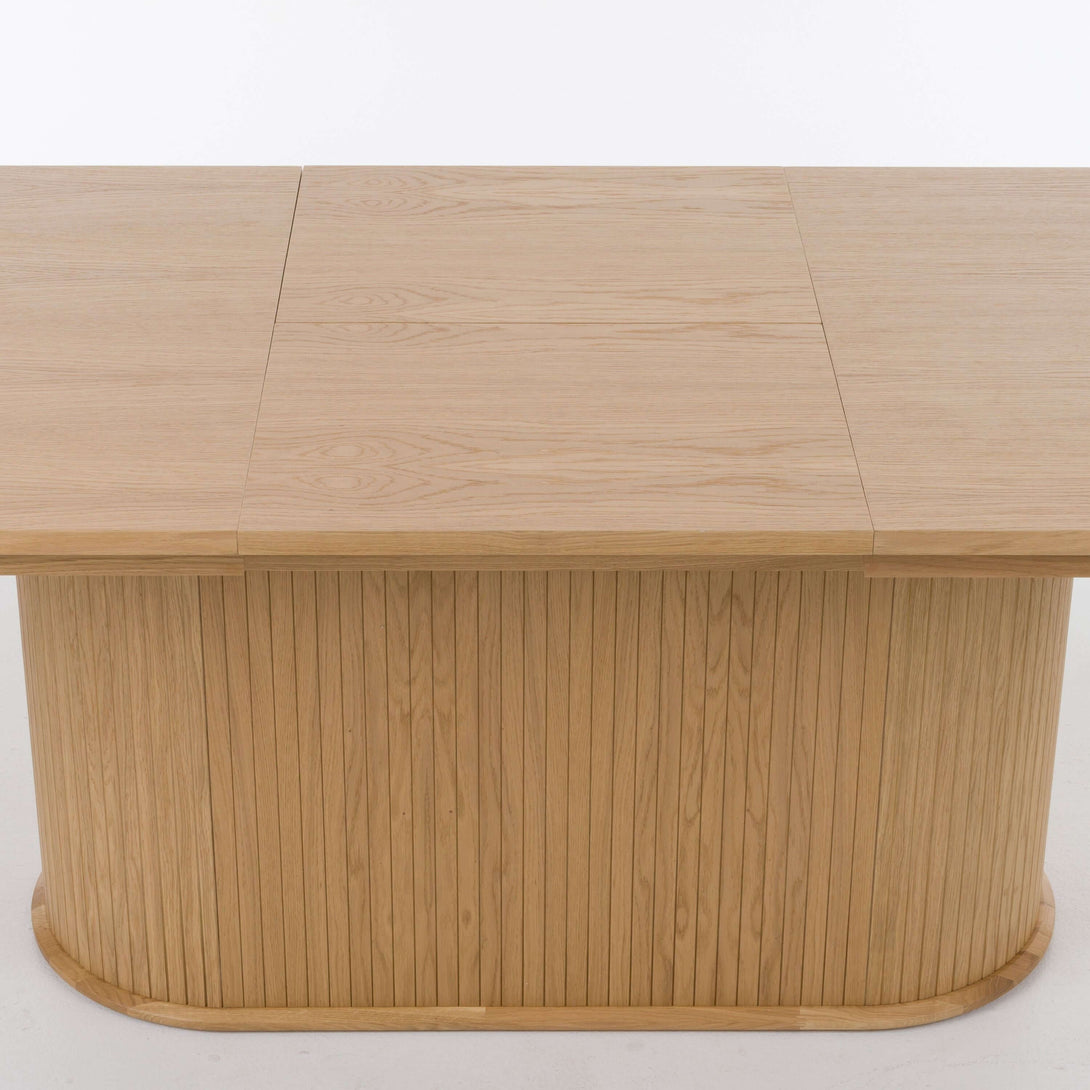Modrest Milan Modern Natural Oak Dining Table With Extension - Close up view dining table pedestal on a white transparent background