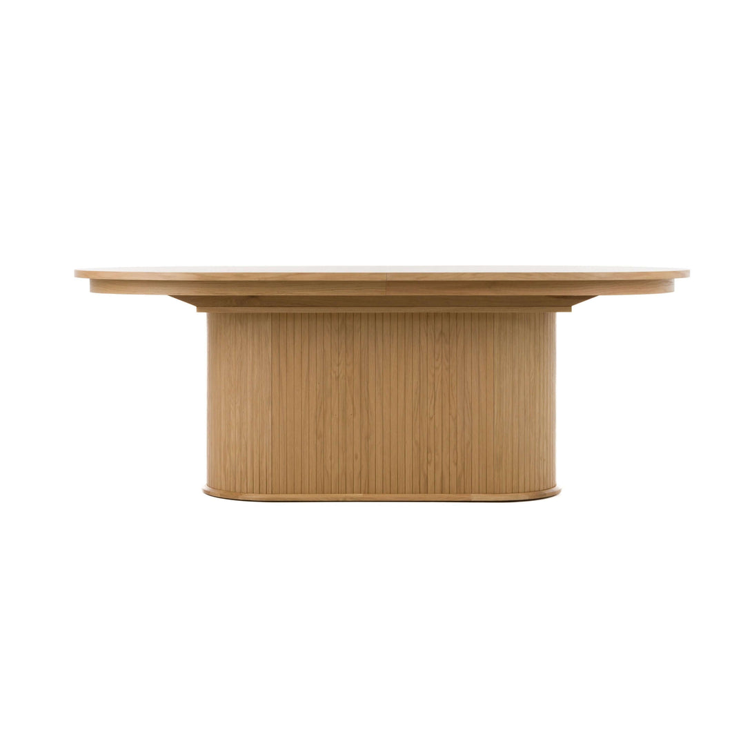 Modrest Milan Modern Natural Oak Dining Table With Extension - Side view of dining table on a white transparent background