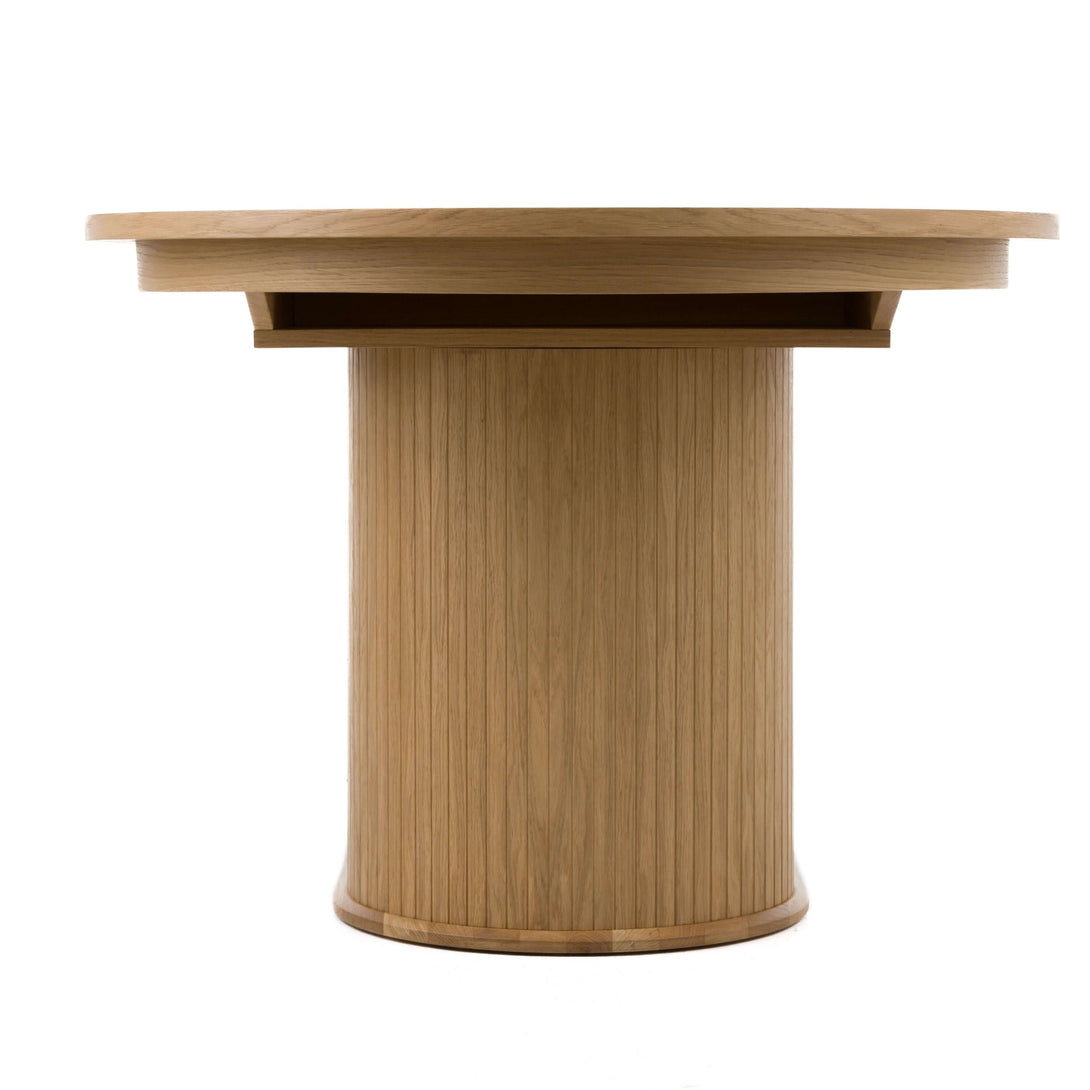 Modrest Milan Modern Natural Oak Dining Table With Extension - Side view of dining table pedestal on a white transparent background