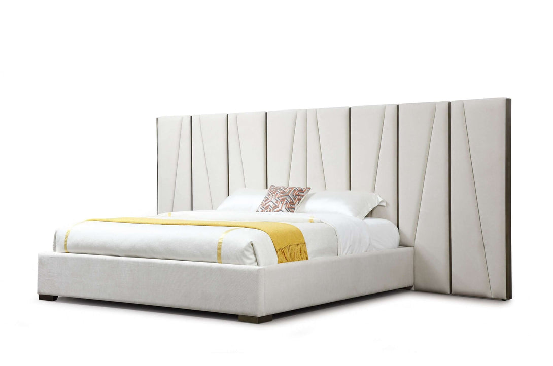 Modrest Nixa - Modern Beige Velvet + Brushed Bronze Bed  - Angled view of the bed on white transparent background