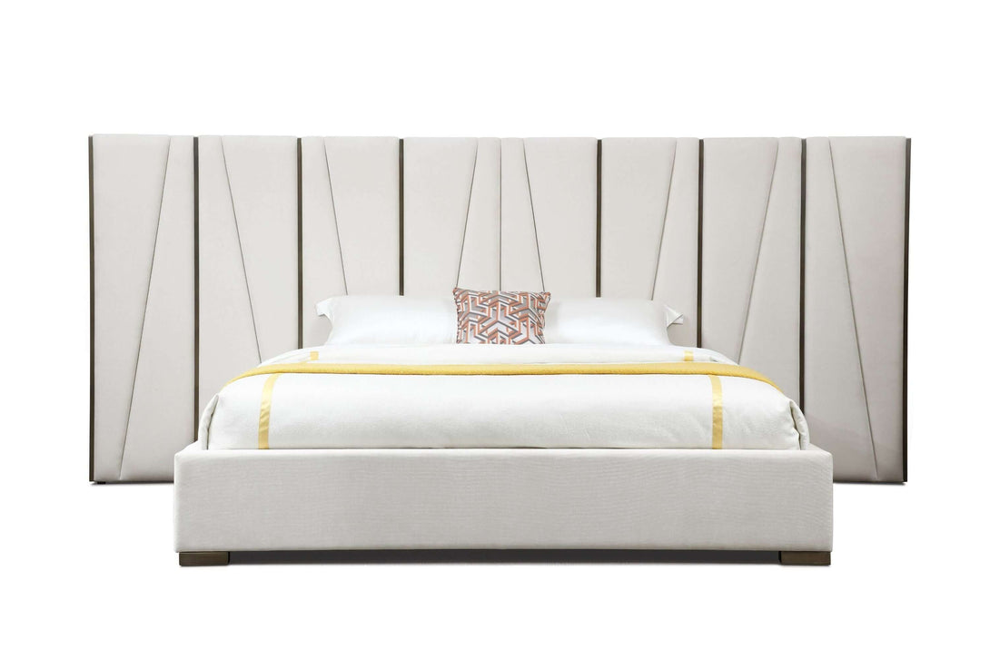 Modrest Nixa - Modern Beige Velvet + Brushed Bronze Bed  - Front veiw of the bed on white transparent background