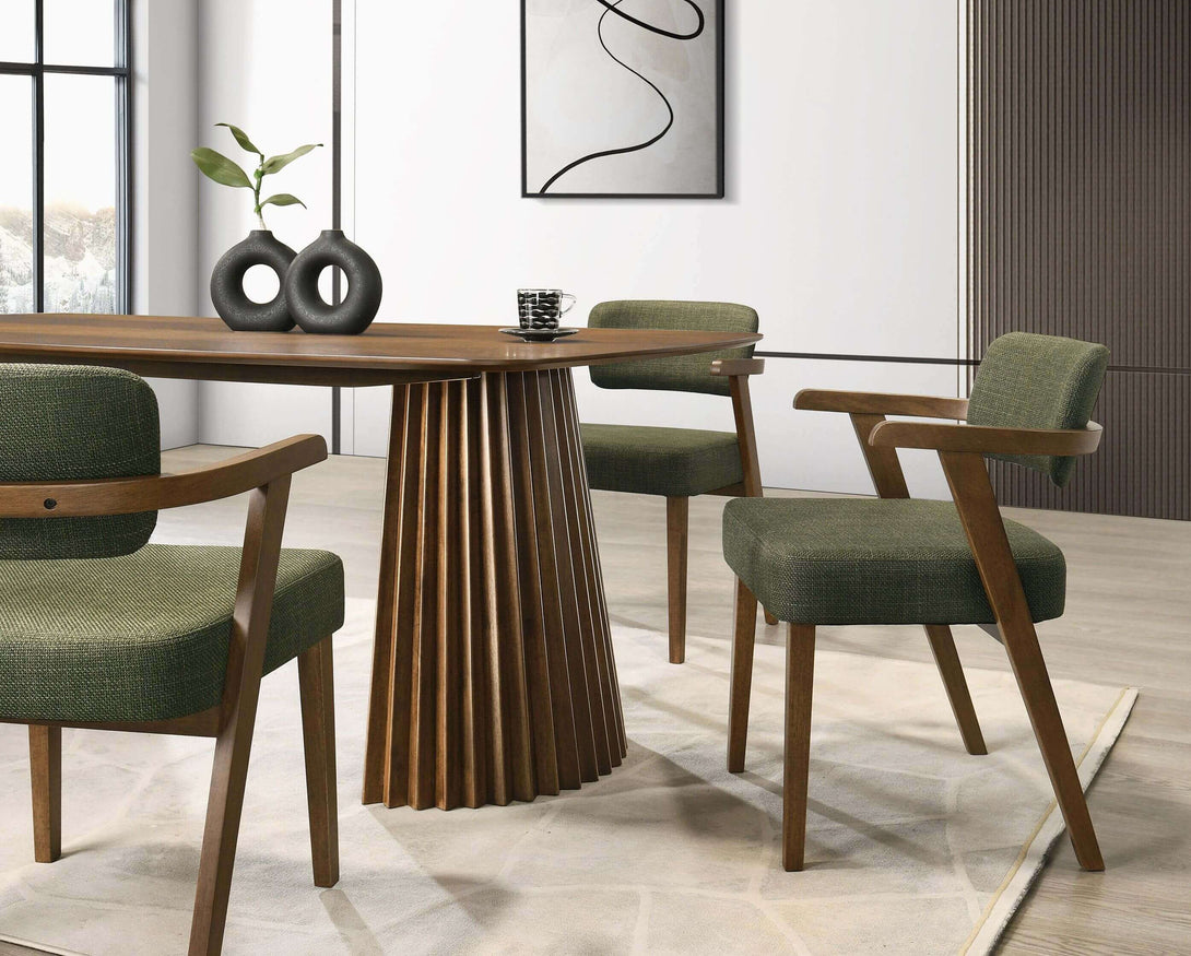 Modrest Sacks - Mid-Century Modern Herringbone Walnut Dining Table - Photo of dining set in a demo room environment