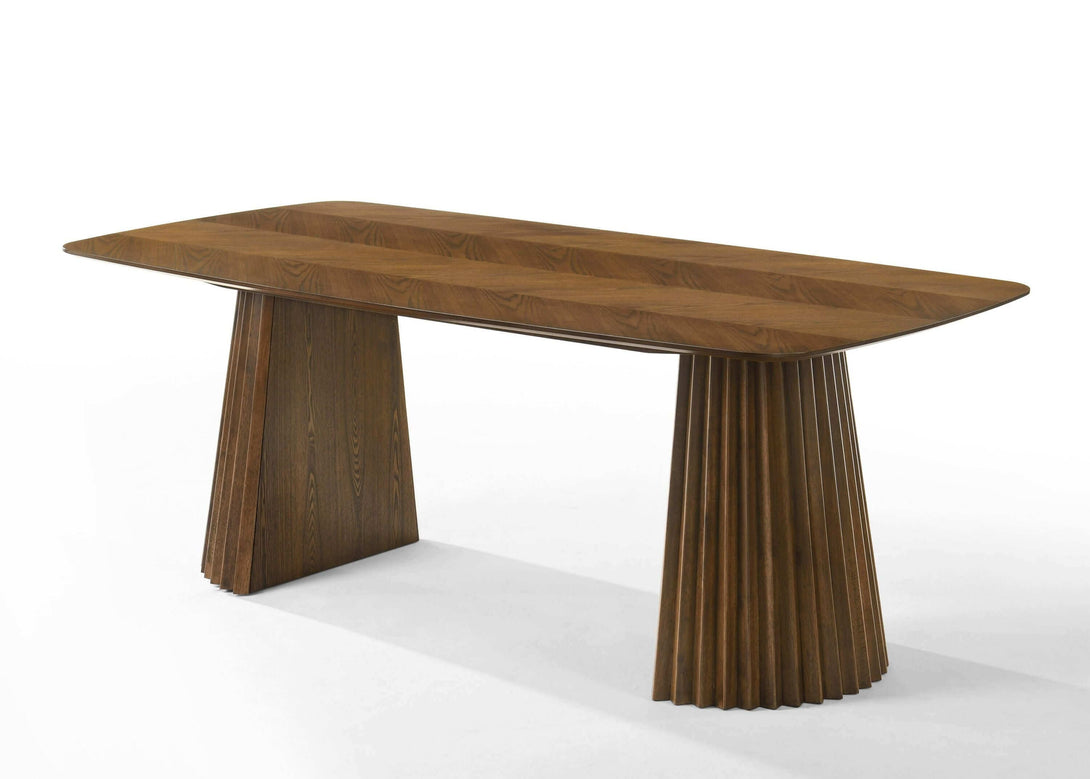 Modrest Sacks - Mid-Century Modern Herringbone Walnut Dining Table - angled photo on a white transparent background