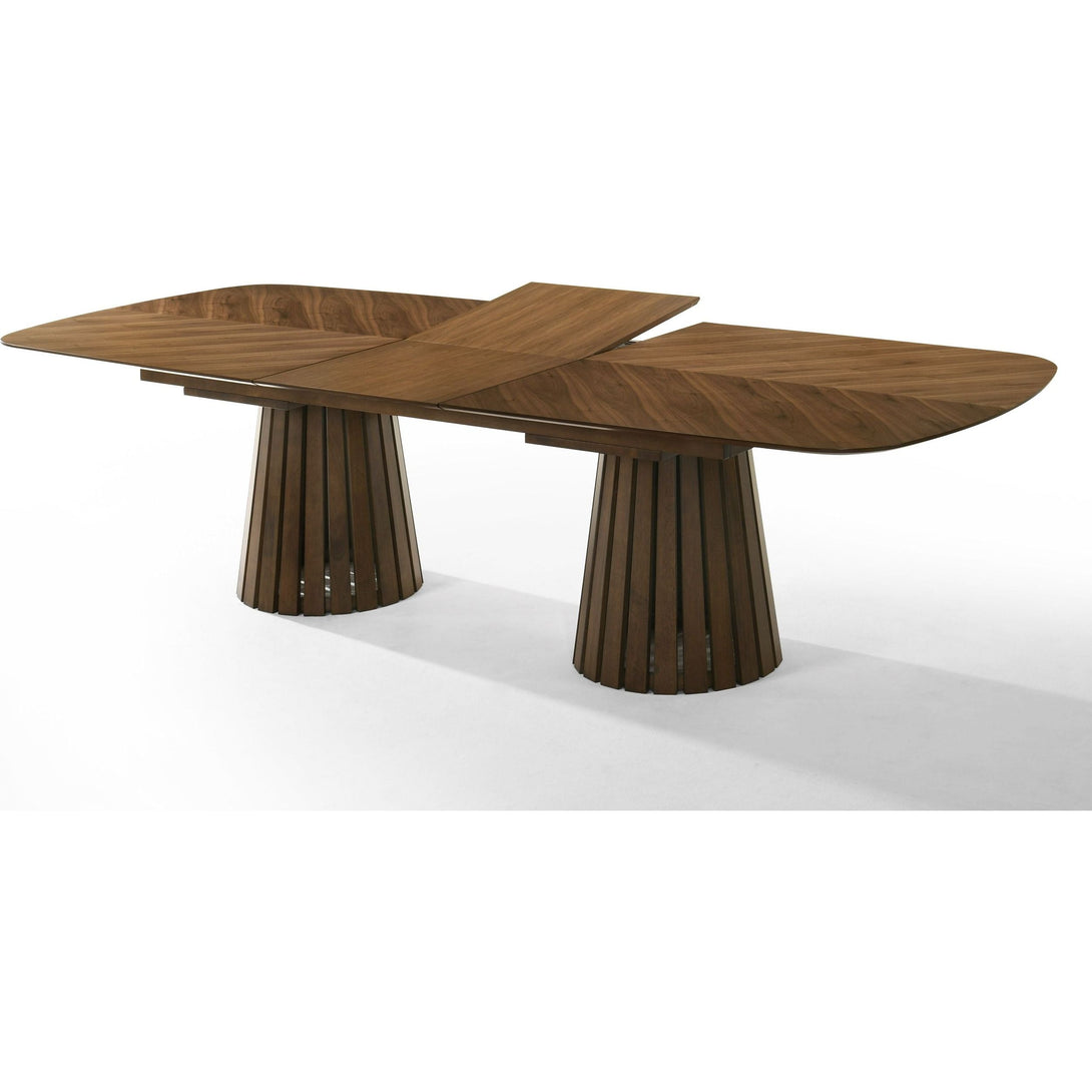 Modrest Truman - Mid-Century Modern Walnut Extendable Dining Table - Arial view of dining table extention being removed on a white transparent background