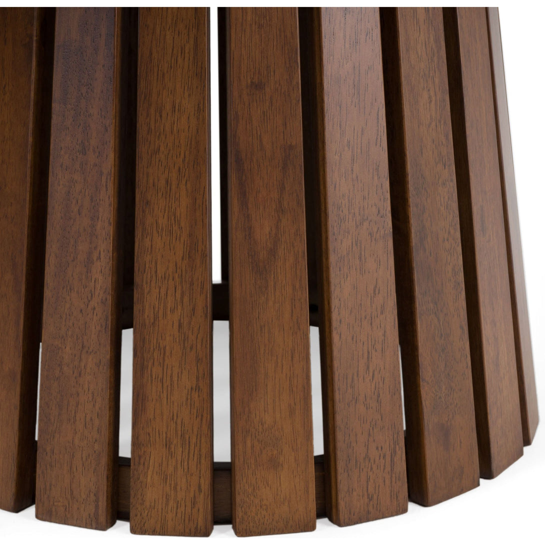 Modrest Truman - Mid-Century Modern Walnut Extendable Dining Table - Close up view of dining table pedestal on a white transparent background