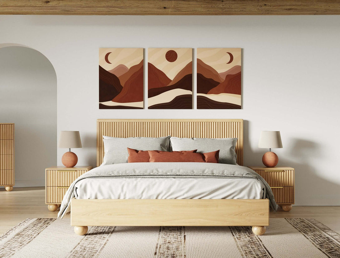 Modrest Winters - Modern Natural Oak Bed - Front view of the bed in a demo room environment