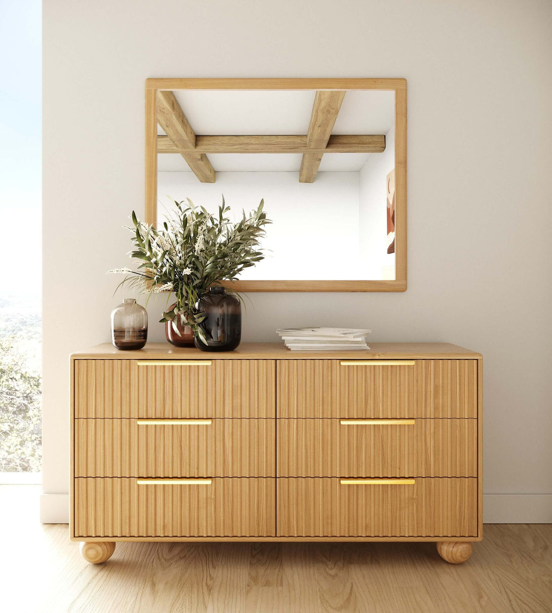 Modrest Winters - Modern Natural Oak Dresser -  Front view of the dresser in a demo room environment