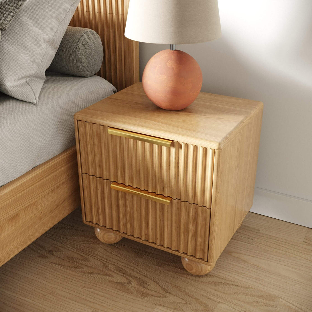 Modrest Winters - Modern Natural Oak Nightstand -  Front view of the nightstand in a demo room environment