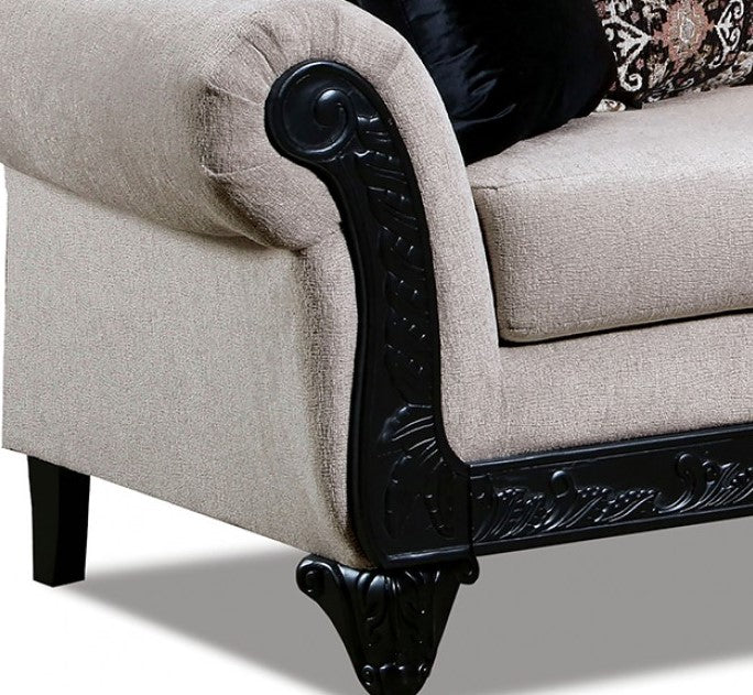 Molfetta Living Room Set in Light Brown and Black -Close-Up View of Furniture Feet and Furniture Upholstry Tacks