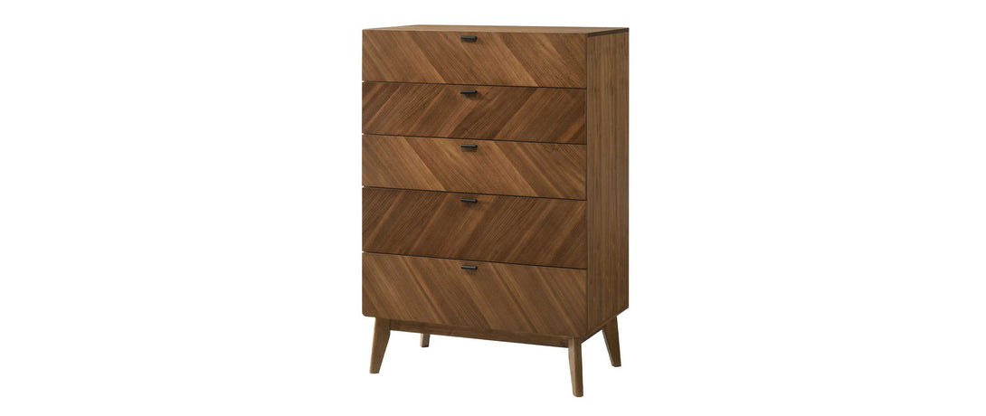 Nova Domus Kamela - Modern Walnut Chest - Angled View of Front