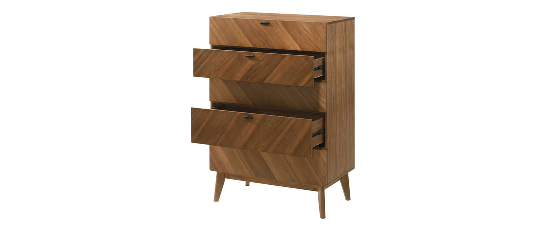 Nova Domus Kamela - Modern Walnut Chest - View of Front with 2-Drawers Open