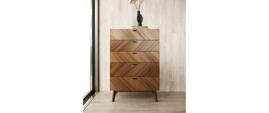 Nova Domus Kamela - Modern Walnut Chest - View of Chest in a Modern Demo Room Environment