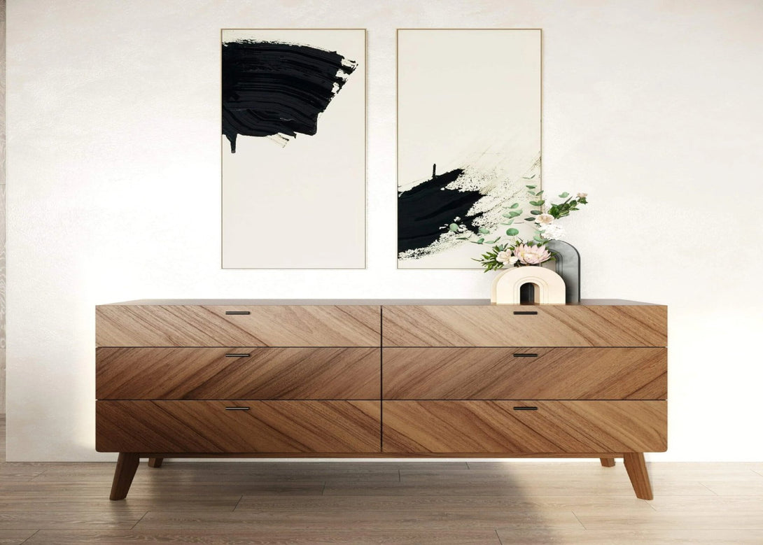Nova Domus Kamela - Modern Dresser - Front view of dresser in a demo room environment