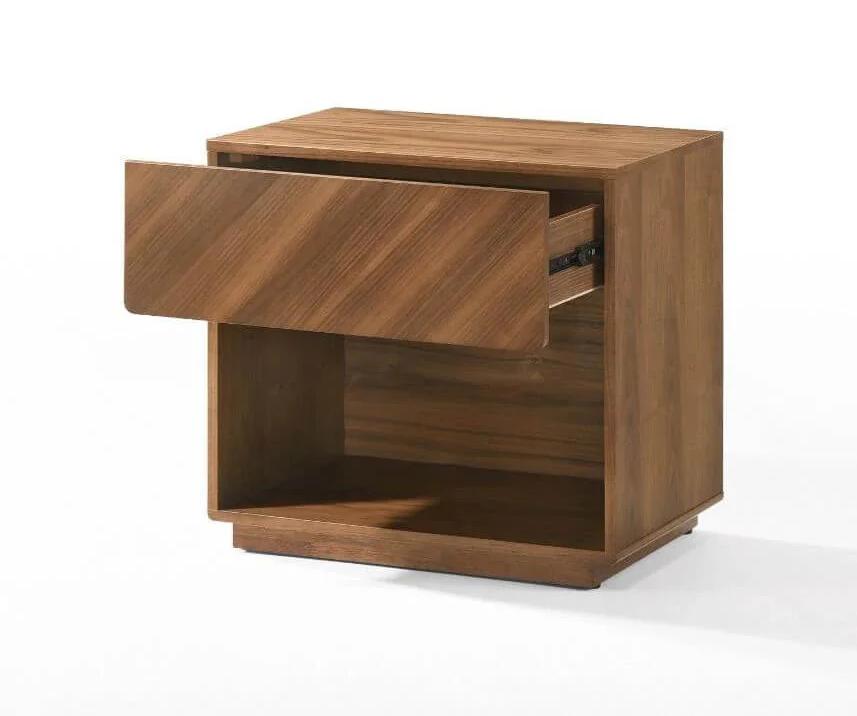 Nova Domus Kamela - Modern Nightstand - Front view of nightstand with the top drawer open on a white transparent background