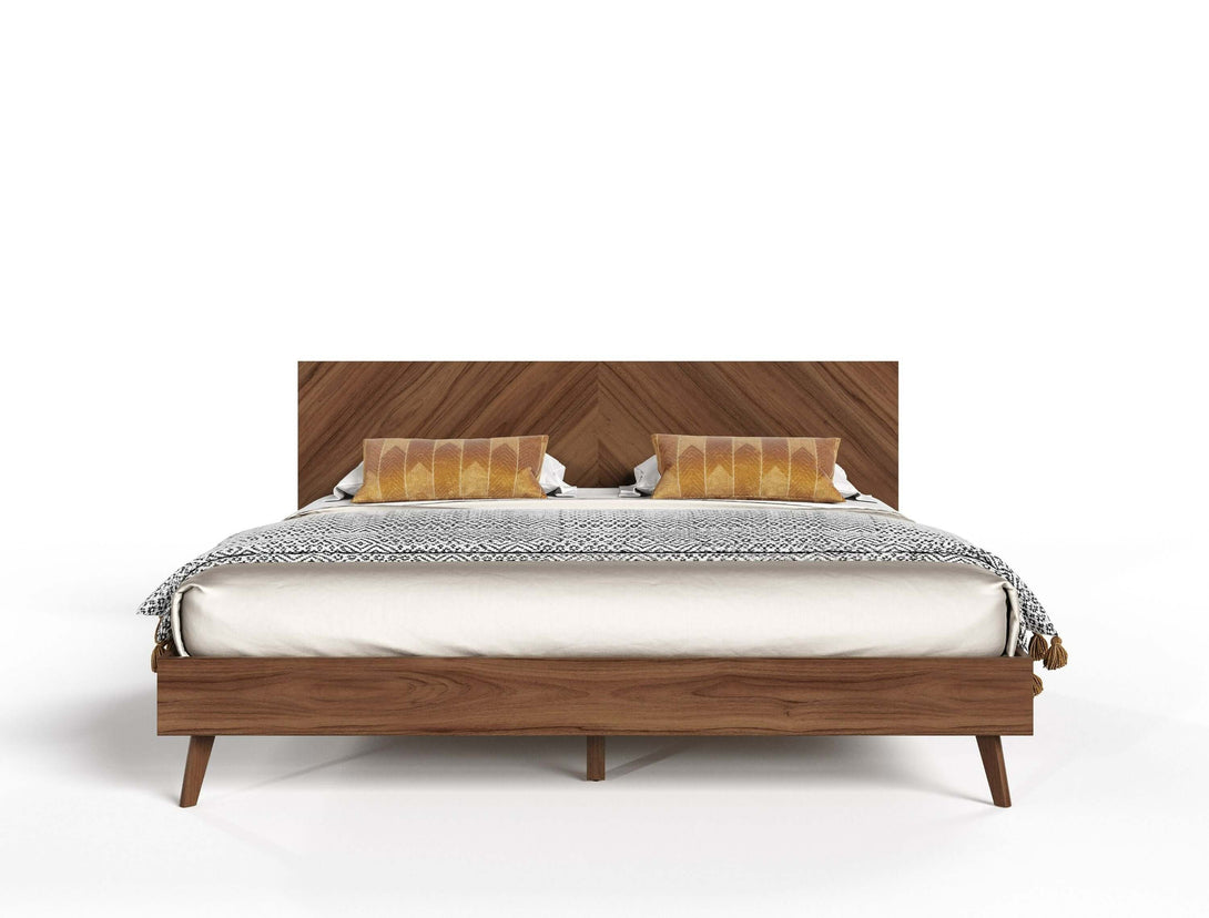 Nova Domus Kamela - Modern Walnut Bed - Front view of the bed on a white transparent background