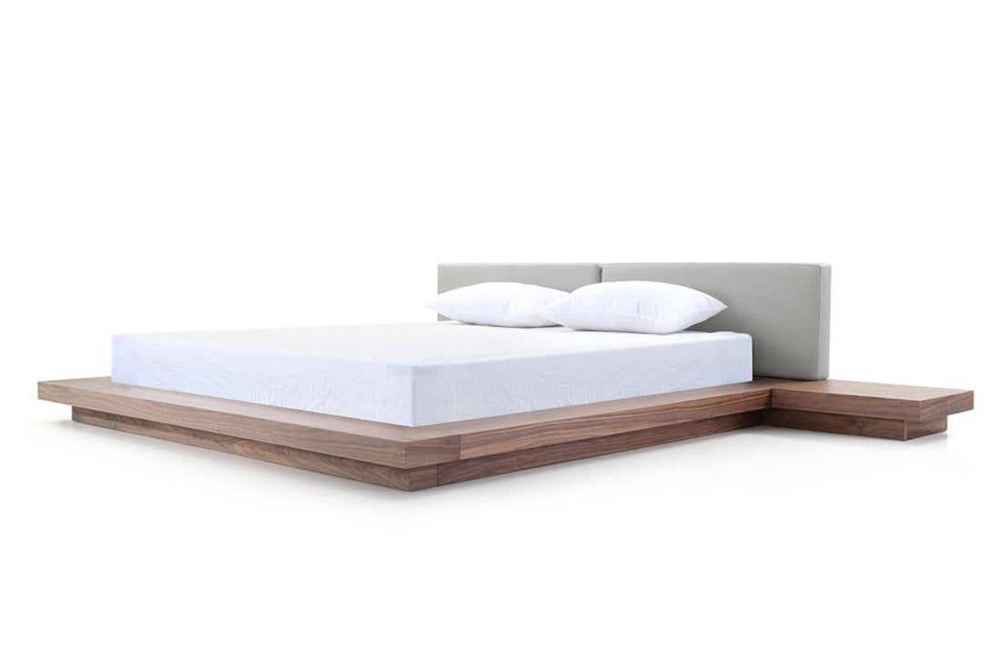 Opal Modern Platform Bed in Walnut and Grey - Featured Photo on a White Transparent Background