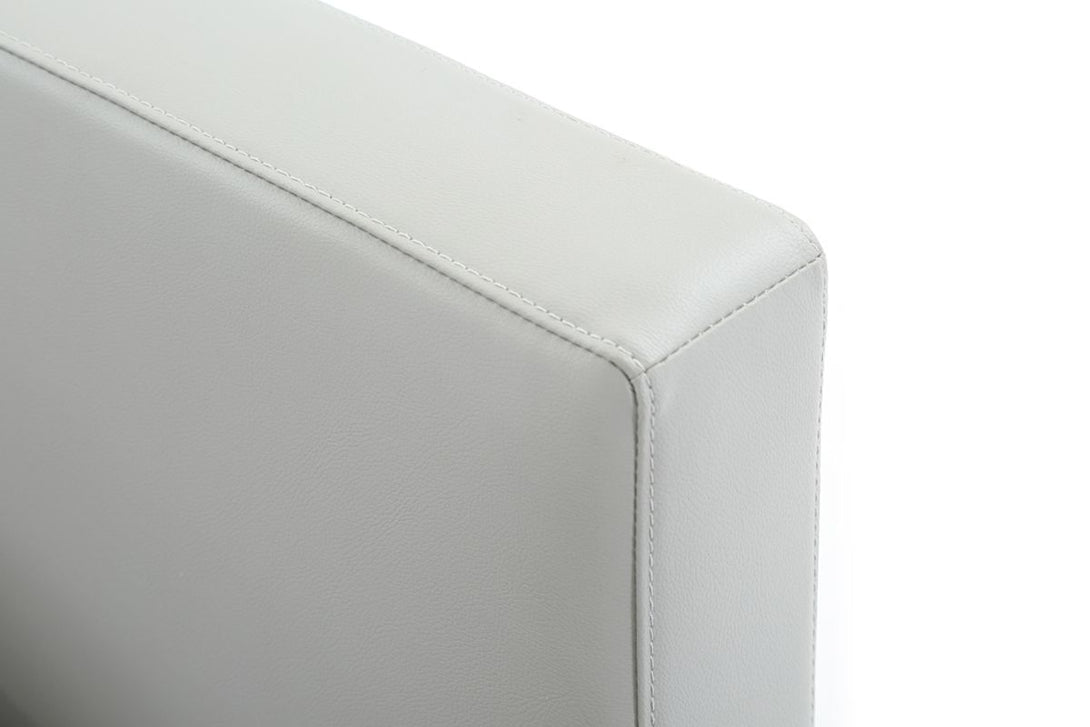 Opal Modern Platform Bed in Walnut and Grey - View of Gray Leather Headboard on White Transparent Background 2
