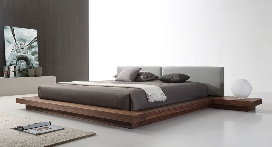 Opal Modern Platform Bed in Walnut and Grey - Featured Photo