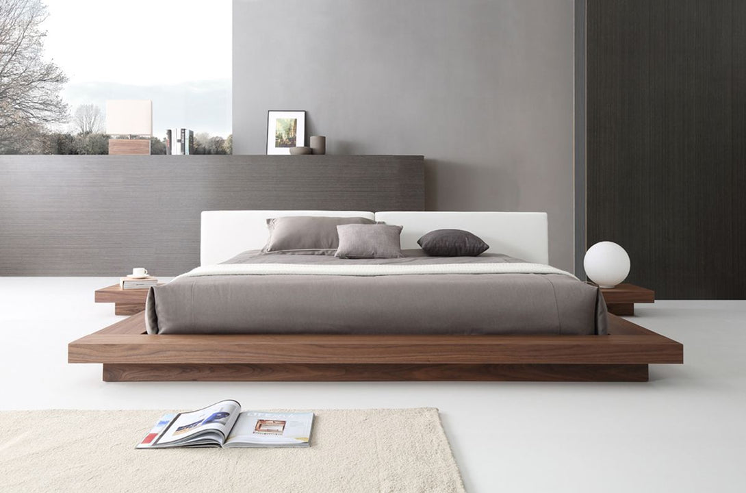 Opal Modern Platform Bed in Walnut and White - Featured Photo