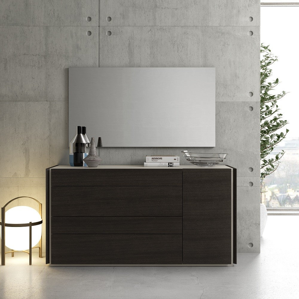 Porto Modern Dresser and Mirror in Wenge Light Gray - Front View of Dresser and Mirror in a Demo Room