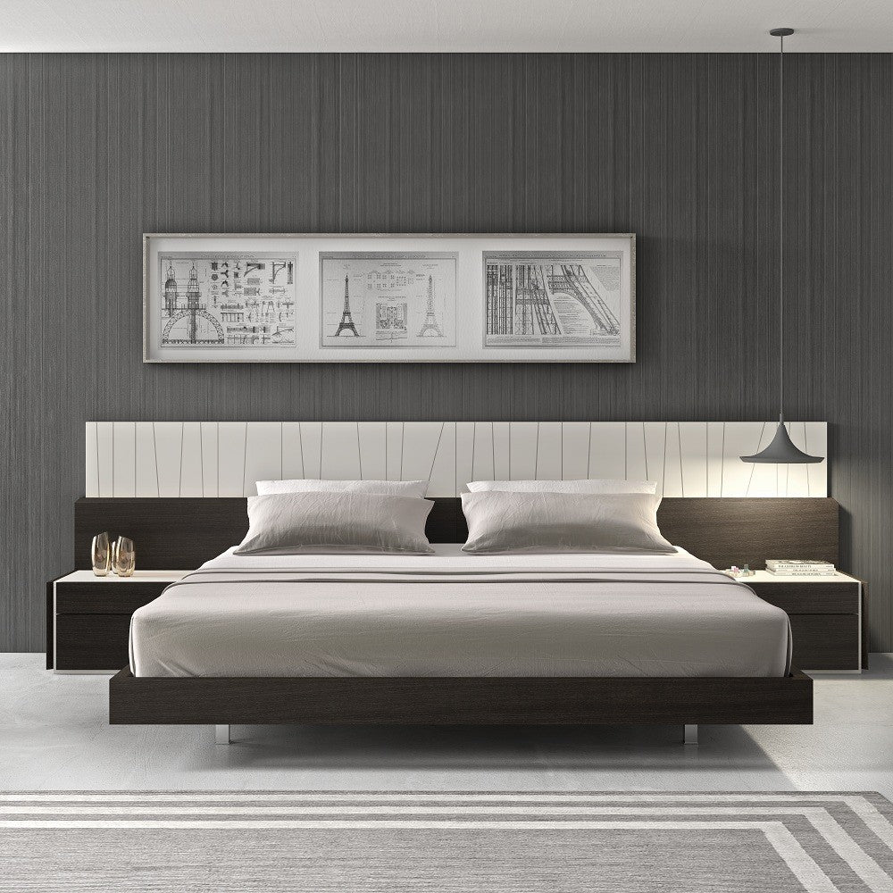 Porto Modern Bedroom Set in Wenge Light Gray - View from Botton of Bed Looking Towards Headboard in a Demo Room