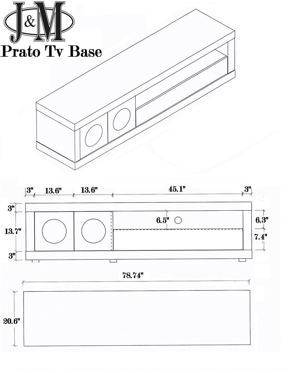 Prato TV Stand in Walnut Wood and White Finish - Dimensions