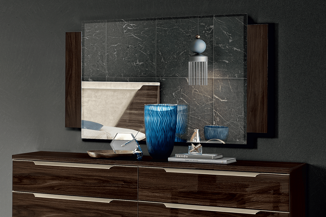 Smart Bedroom Mirror in Walnut Lacquer Finish - View of Mirror in a Demo Room