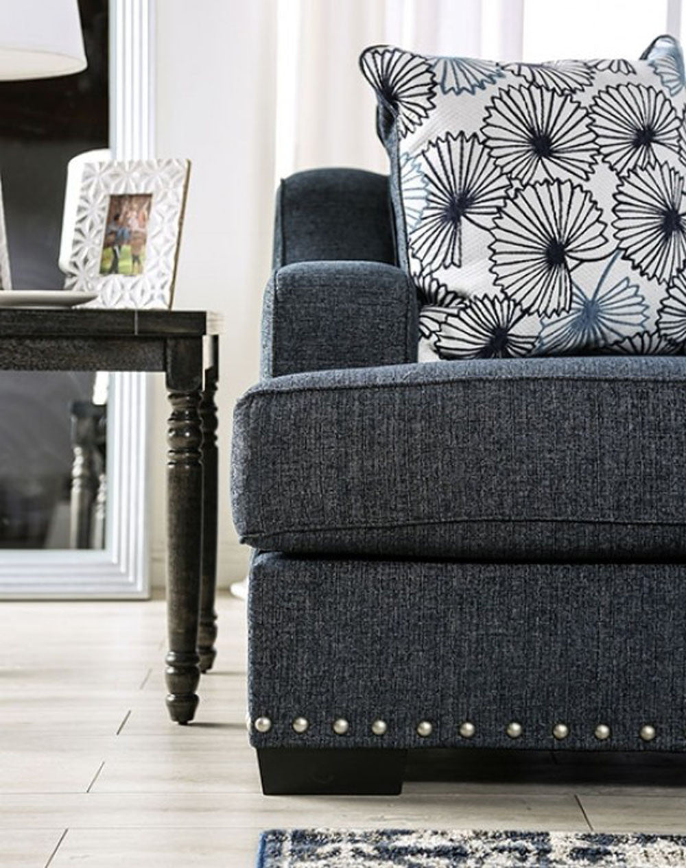 Sonora Sofa in Dark Navy Linen - View of Sofa Arm
