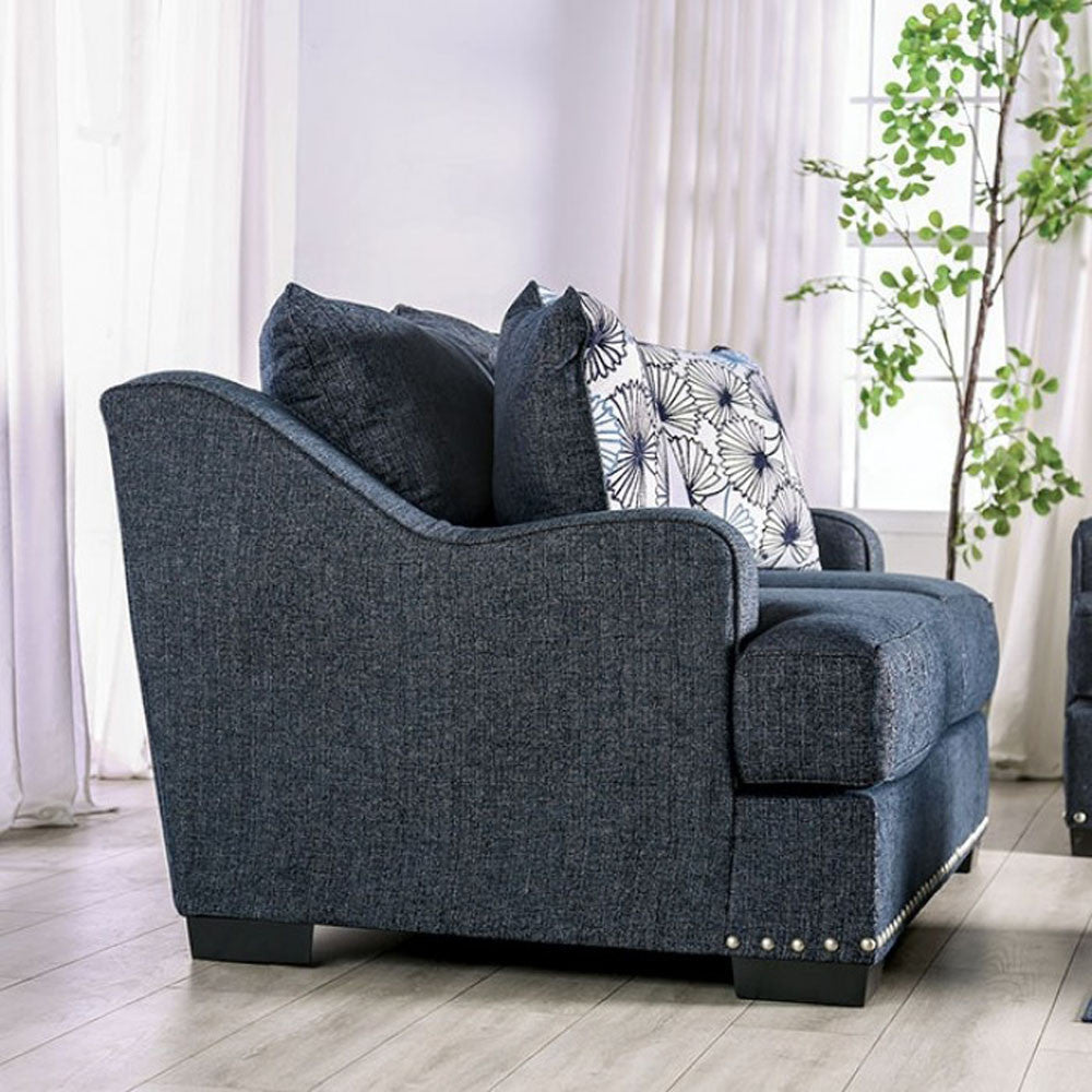 Sonora Loveseat in Dark Navy Linen - Side View of Loveseat in a Demo Room