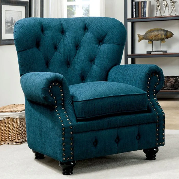 Stanford Chair in Dark Teal Linen - Angled View of the Front