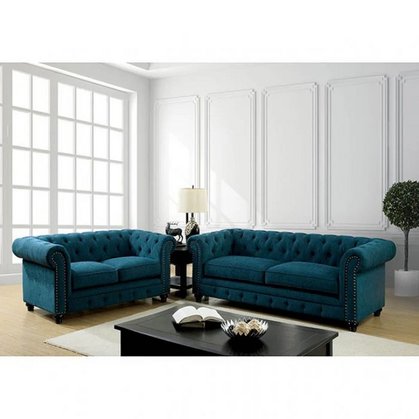 Stanford Living Room Set in Dark Teal Linen - Featured Photo