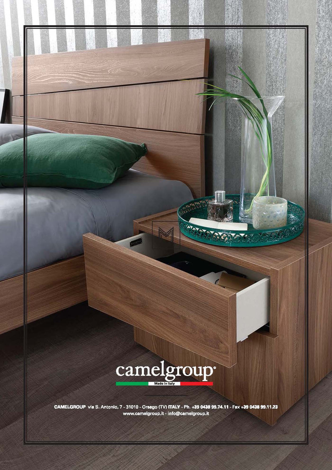 Storm Bedroom Nightstands in Brown Mat Finish - View of Nightstand with Drawers Opened
