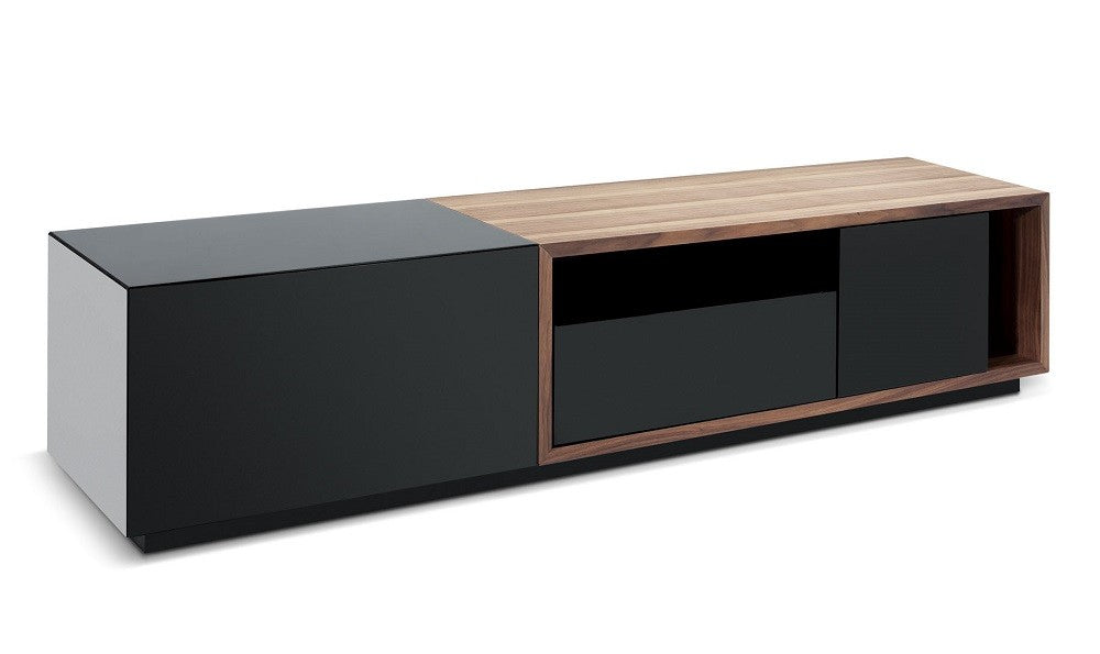 TV047 Large Modern TV Stand in Black and Walnut Finish - View from the Right Side