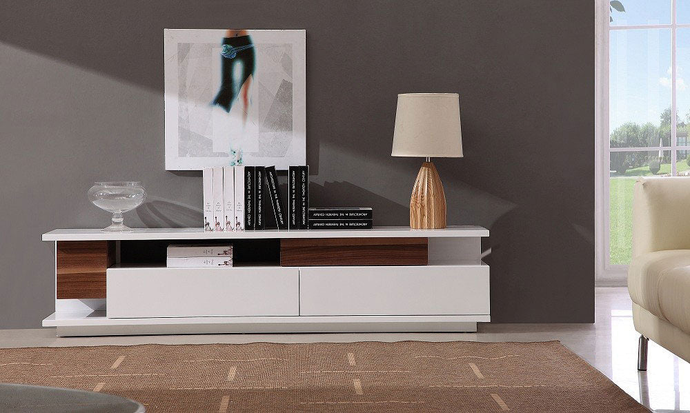 TV061 Large TV Stand in White and Walnut Finish - Featured Image