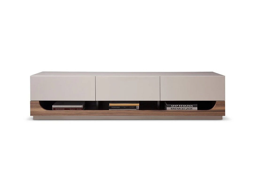 TV103 Long TV Stand in Taupe and Walnut Finish - Featured Photo