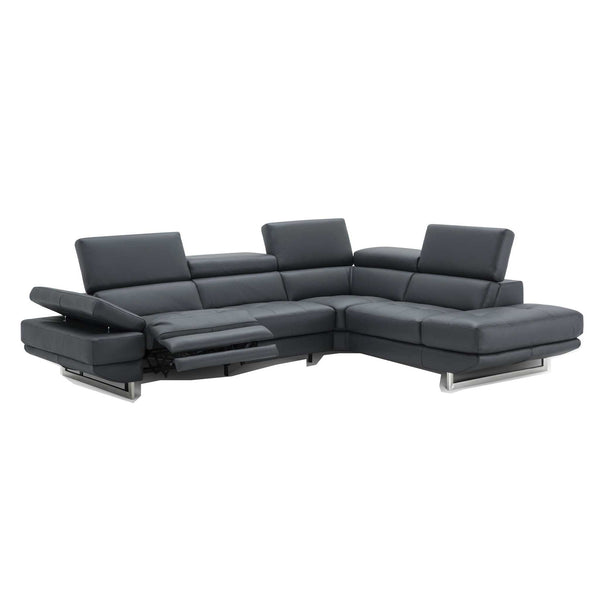 Annalaise Sectional Sofa with Recliner in Blue Grey Leather