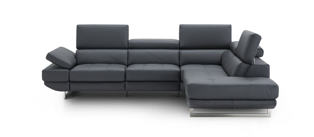 The Annalaise Recliner Leather Sectional in Blue Grey - Front Facing View