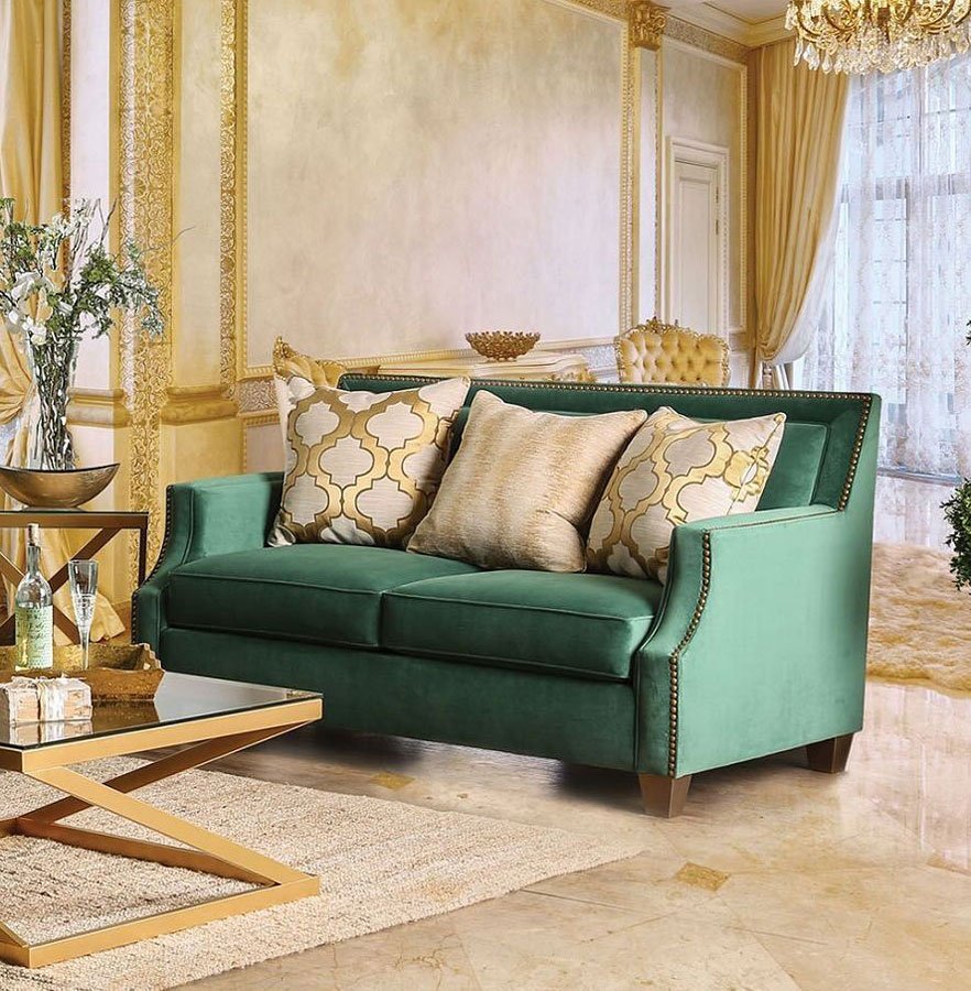 Verdante Sofa in Emerald Green Microfiber - Angled View of Front