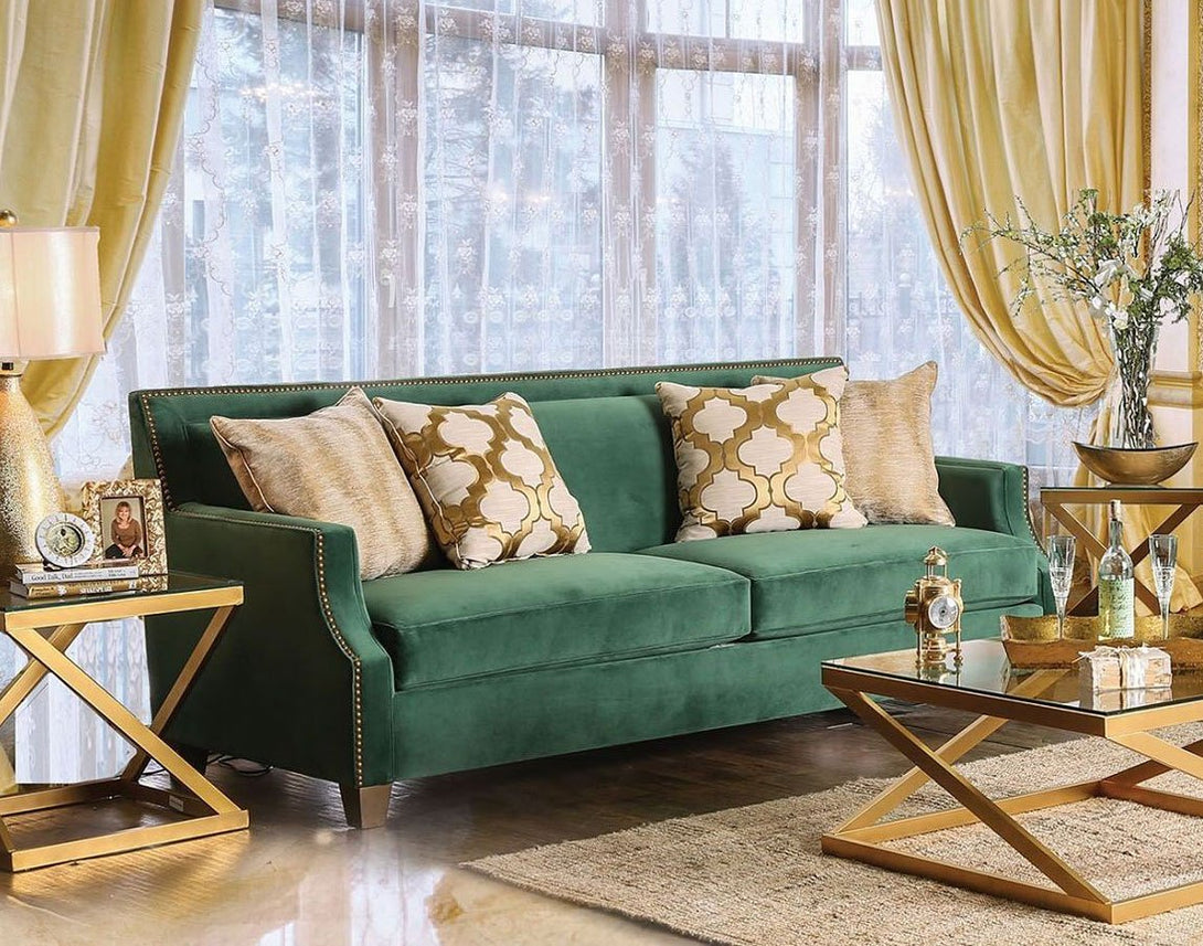 Verdante Loveseat in Emerald Green Microfiber - Angled View of Front