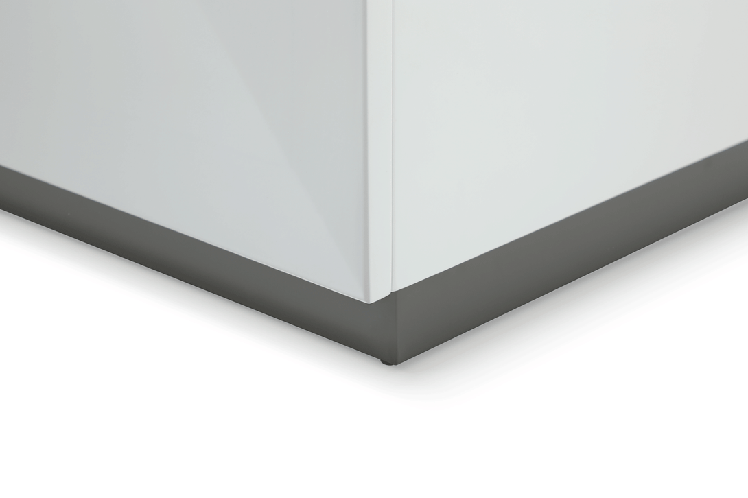 White Buffet with Storage Shelves Inside - Close-Up View Buffet Base