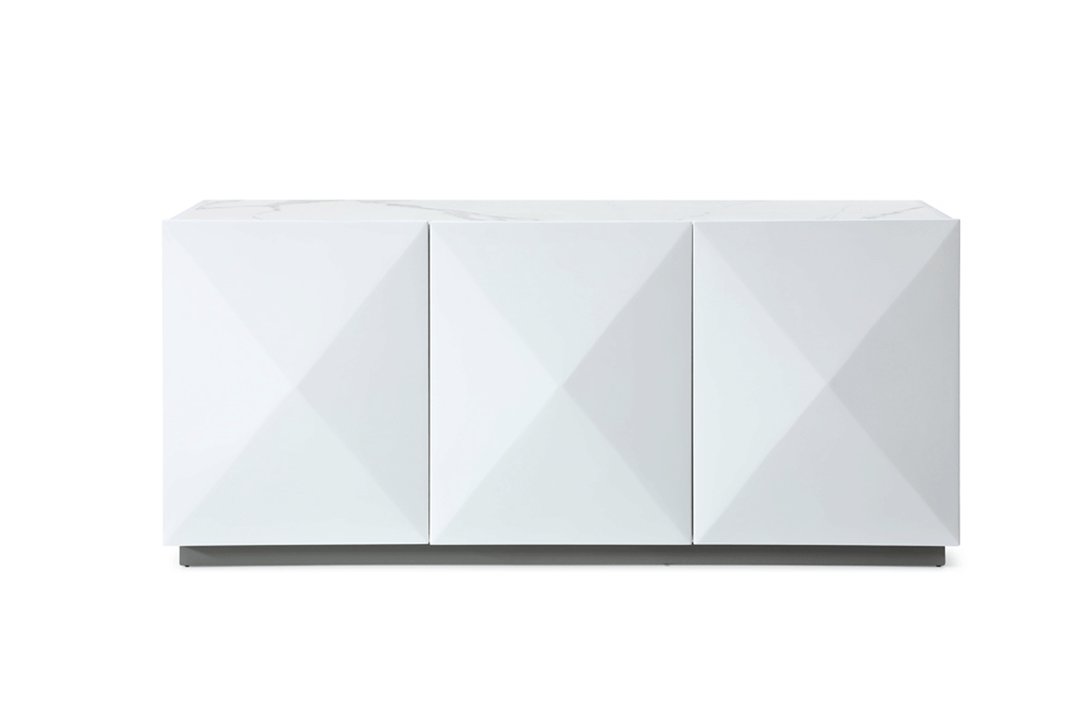 9035 White Buffet with Storage Shelves Inside - Front View