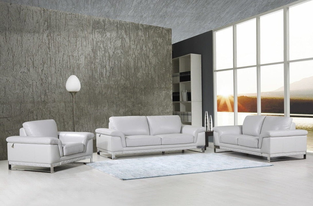 Divanitalia 411 - Italian Leather Living Room Set in Light Gray ...