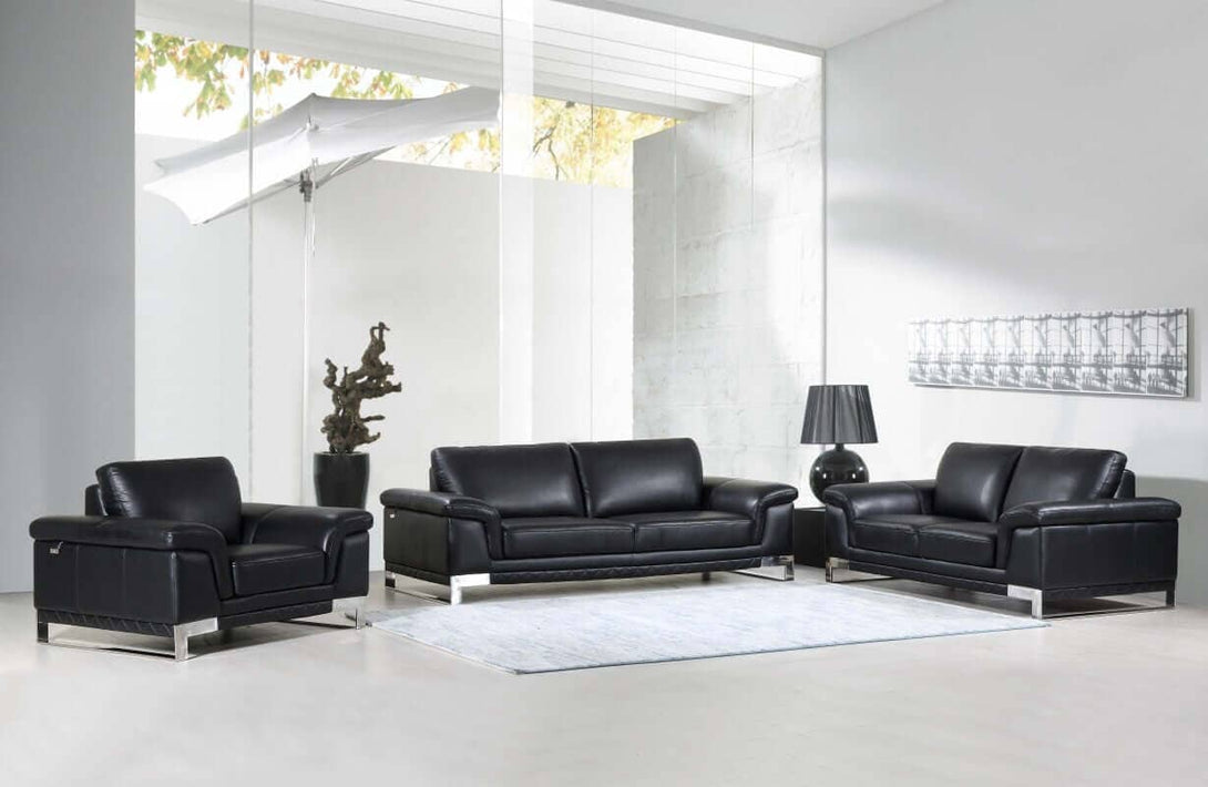 Divanitalia 411 - Italian Leather Living Room Set in Black – United ...