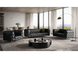 Divanitalia 970 Living Room Set in Black Italian Leather